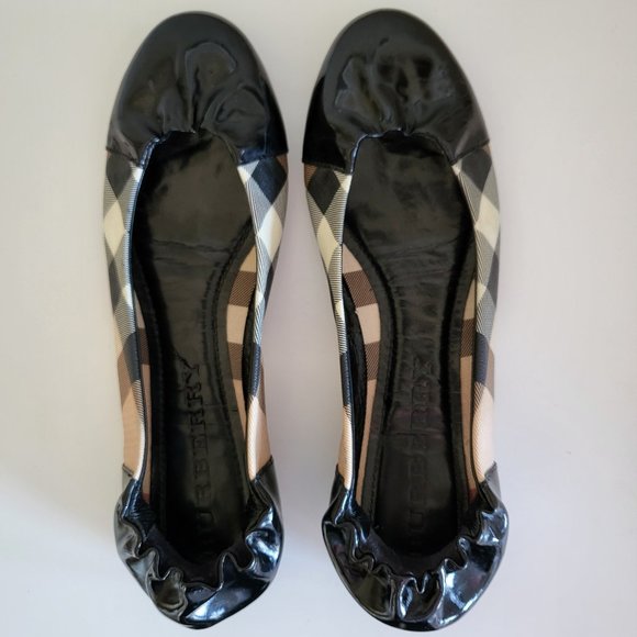 Burberry Shoes - AUTHENTIC BURBERRY BALLET SHOES (PATENT LEATHER NOVA CHECK CANVAS